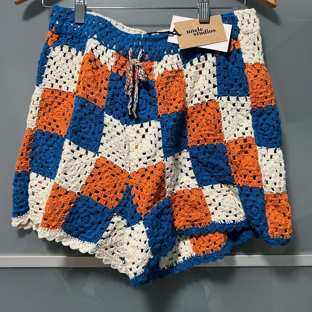 Vibrant Crochet Patchwork Shorts with Elastic Waistband